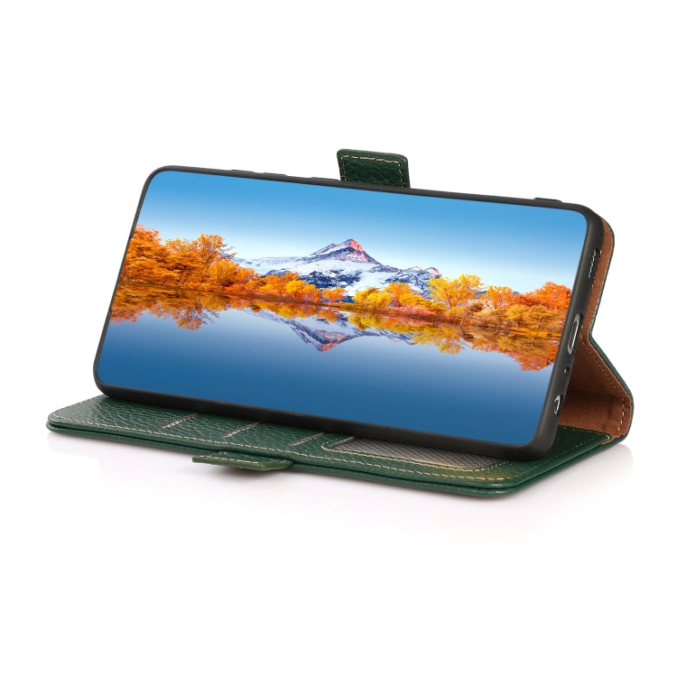 For Google Pixel 9 Pro KHAZNEH Side-Magnetic Litchi Genuine Leather RFID Phone Case(Green) - Google Cases by PMC TechLife | Online Shopping South Africa | PMC TechLife | Buy Now Pay Later Mobicred