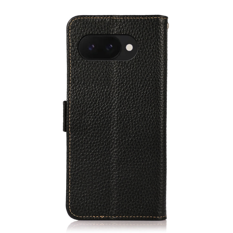 For Google Pixel 9a KHAZNEH Side-Magnetic Litchi Genuine Leather RFID Phone Case(Black) - Google Cases by PMC TechLife | Online Shopping South Africa | PMC TechLife | Buy Now Pay Later Mobicred