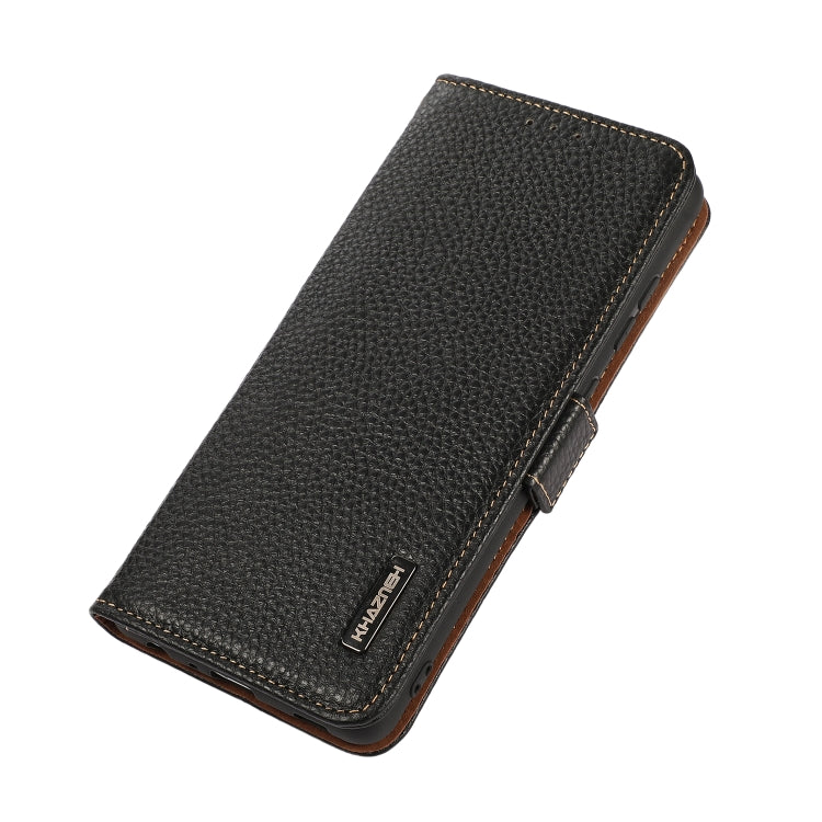 For Google Pixel 9a KHAZNEH Side-Magnetic Litchi Genuine Leather RFID Phone Case(Black) - Google Cases by PMC TechLife | Online Shopping South Africa | PMC TechLife | Buy Now Pay Later Mobicred