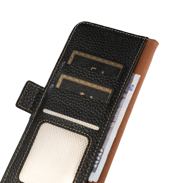 For Google Pixel 9a KHAZNEH Side-Magnetic Litchi Genuine Leather RFID Phone Case(Black) - Google Cases by PMC TechLife | Online Shopping South Africa | PMC TechLife | Buy Now Pay Later Mobicred