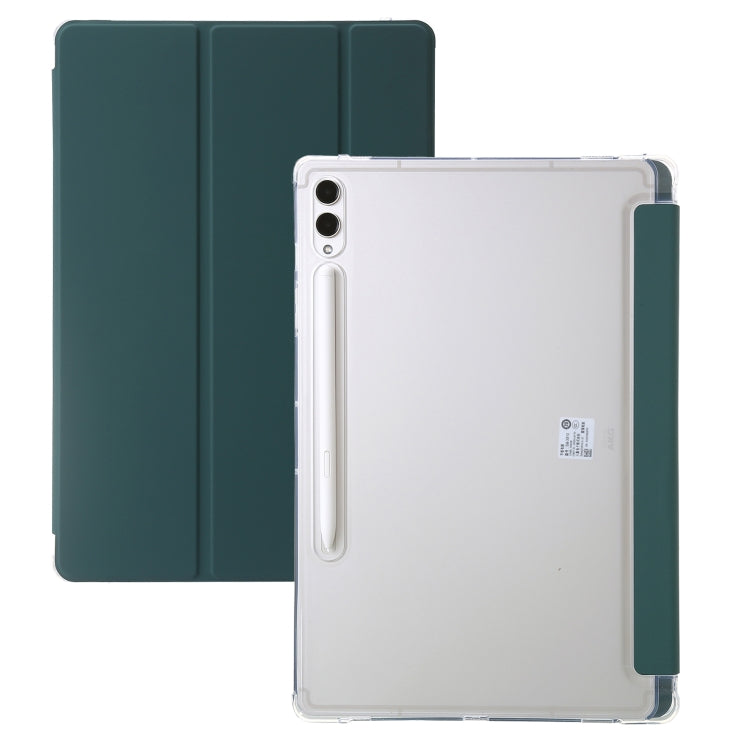 For Samsung Galaxy Tab S9 Ultra/S8 Ultra 3-Fold Clear Acrylic Leather Tablet Case(Deep Green) - Galaxy Tab S9 Ultra Cases by PMC Jewellery | Online Shopping South Africa | PMC Jewellery | Buy Now Pay Later Mobicred