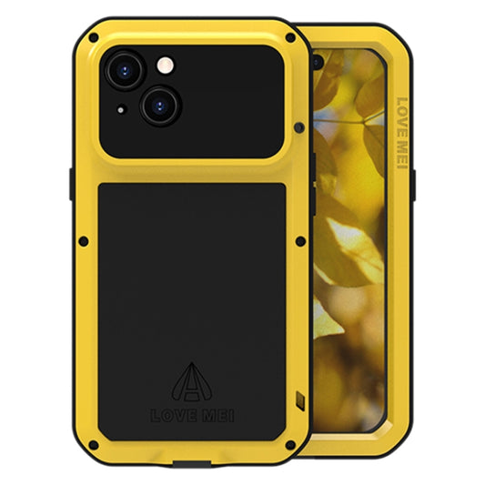 For iPhone 15 LOVE MEI Metal Shockproof Life Waterproof Dustproof Phone Case(Yellow) - iPhone 15 Cases by LOVE MEI | Online Shopping South Africa | PMC Jewellery