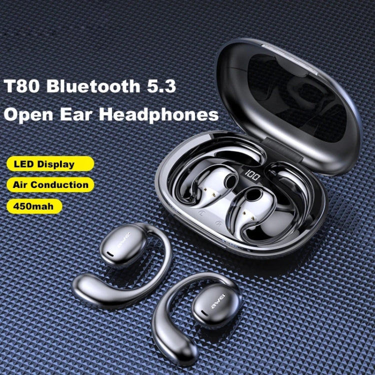 awei T80 Air Conduction Sport TWS Bluetooth Earbuds(Black) - TWS Earphone by awei | Online Shopping South Africa | PMC Jewellery | Buy Now Pay Later Mobicred