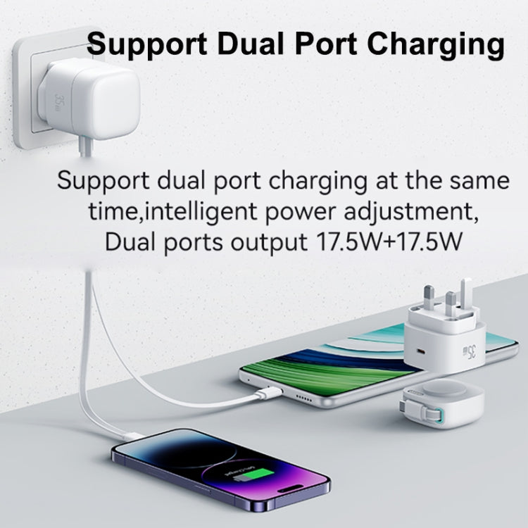 USAMS US-CC204 SMF Series PD35W Dual Type-C Port GaN Fast Charger, UK Plug(White) - USB Charger by USAMS | Online Shopping South Africa | PMC Jewellery | Buy Now Pay Later Mobicred