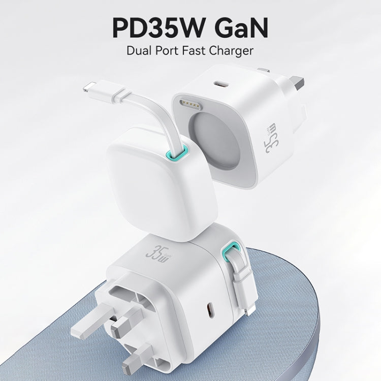 USAMS US-CC211 SMF Series PD35W 8 Pin + Type-C Dual Port GaN Fast Charger, UK Plug(White) - free shipping - PMC Jewellery - Order now!