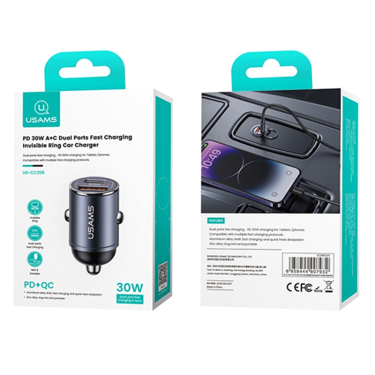 USAMS US-CC206 C38 PD30W USB + Type-C Dual Port Fast Charging Aluminum Alloy Car Charger(Tarnish) - Car Charger by USAMS | Online Shopping South Africa | PMC Jewellery | Buy Now Pay Later Mobicred