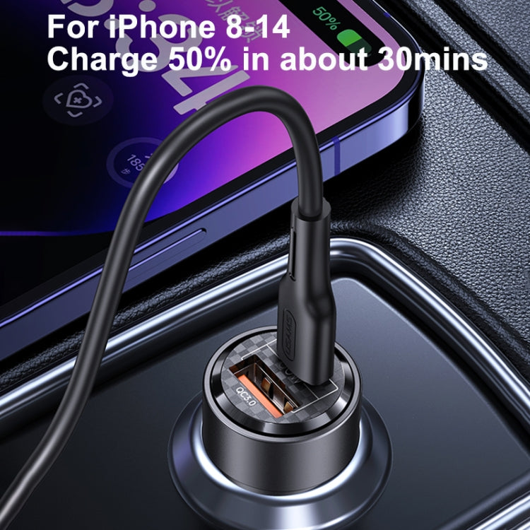 USAMS US-CC208 C39 60W USB + Type-C Dual Port Fast Charging Aluminum Alloy Transparent Car Charger(Purple) - Car Charger by USAMS | Online Shopping South Africa | PMC Jewellery | Buy Now Pay Later Mobicred
