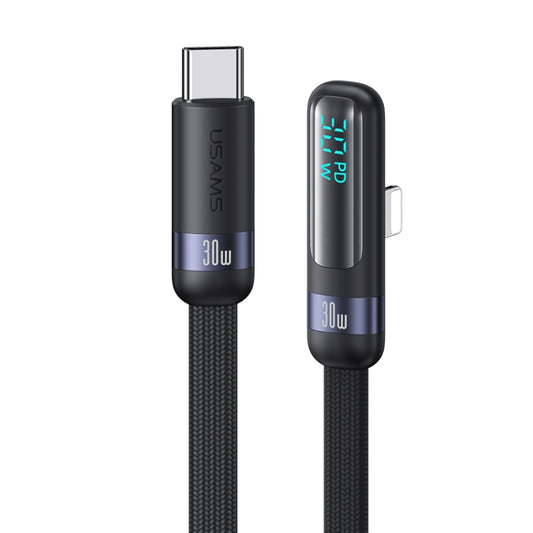 USAMS US-SJ652 PD 30W USB-C/Type-C to 8 Pin Aluminum Alloy Digital Display Fast Charging Elbow Data Cable, Length: 1.2m(Black) - 2 in 1 Cable by USAMS | Online Shopping South Africa | PMC Jewellery | Buy Now Pay Later Mobicred