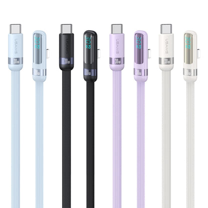 USAMS US-SJ652 PD 30W USB-C/Type-C to 8 Pin Aluminum Alloy Digital Display Fast Charging Elbow Data Cable, Length: 1.2m(Purple) - 2 in 1 Cable by USAMS | Online Shopping South Africa | PMC Jewellery | Buy Now Pay Later Mobicred