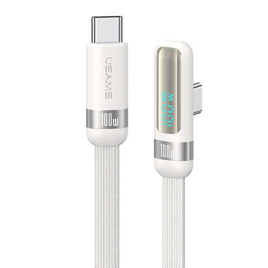 USAMS US-SJ653 PD 100W USB-C/Type-C to USB-C/Type-C Aluminum Alloy Digital Display Fast Charging Elbow Data Cable, Length: 1.2m(Beige) - USB-C & Type-C Cable by USAMS | Online Shopping South Africa | PMC Jewellery | Buy Now Pay Later Mobicred