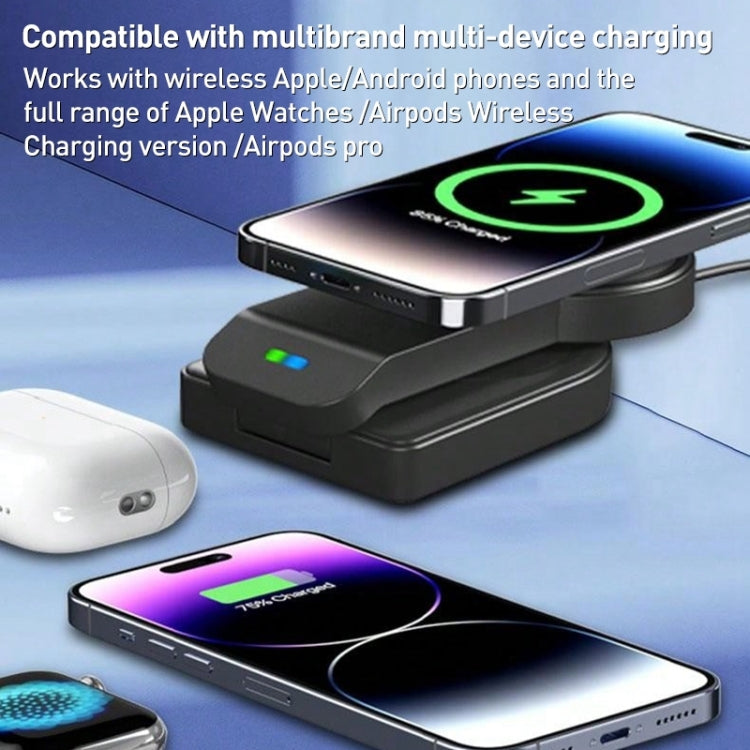 B-23 3 in 1 Foldable Magnetic Wireless Charger Phone Holder, Plug:US Plug(Black) - Wireless Charger by PMC TechLife | Online Shopping South Africa | PMC TechLife