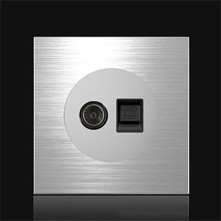 86mm Gray Aluminum Wire Drawing LED Switch Panel, Style:TV-Telephone socket - free shipping - PMC Jewellery - Order now!