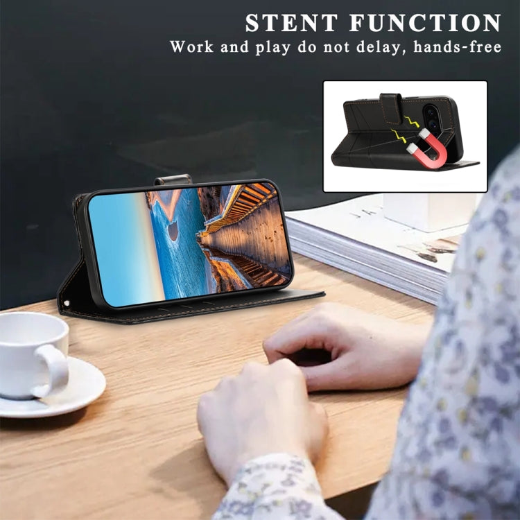 For Google Pixel 9 Pro PU Genuine Leather Texture Embossed Line Phone Case(Black) - Google Cases by PMC TechLife | Online Shopping South Africa | PMC TechLife | Buy Now Pay Later Mobicred