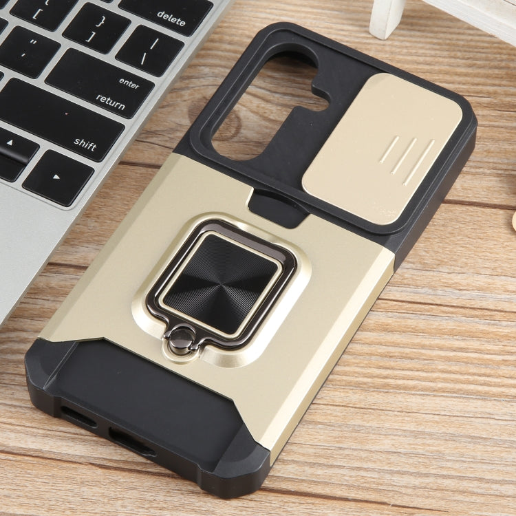 For Samsung Galaxy S24 5G Camera Shield Card Slot PC+TPU Phone Case(Gold) - Galaxy S24 5G Cases by PMC Jewellery | Online Shopping South Africa | PMC Jewellery