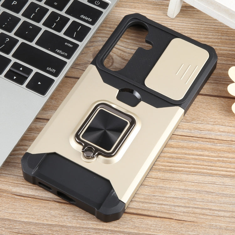 For Samsung Galaxy S24+ 5G Camera Shield Card Slot PC+TPU Phone Case(Gold) - Galaxy S24+ 5G Cases by PMC Jewellery | Online Shopping South Africa | PMC Jewellery