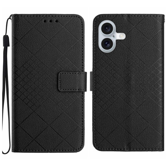 For iPhone 16 Plus Rhombic Grid Texture Leather Phone Case(Black) - iPhone 16 Plus Cases by PMC Jewellery | Online Shopping South Africa | PMC Jewellery | Buy Now Pay Later Mobicred