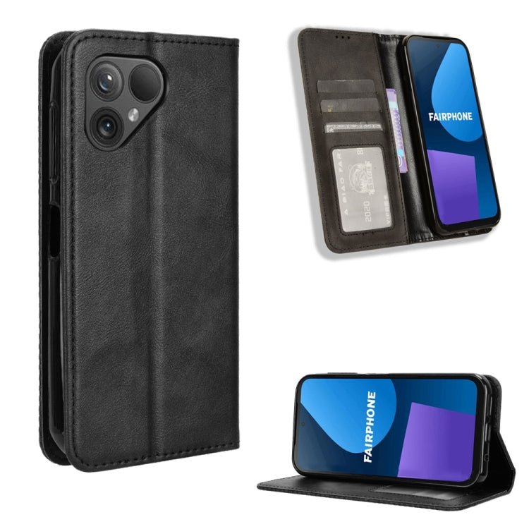 For Fairphone 5 Magnetic Buckle Retro Texture Leather Phone Case(Black) - More Brand by PMC TechLife | Online Shopping South Africa | PMC TechLife | Buy Now Pay Later Mobicred