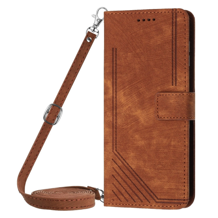 For vivo S18 / S18 Pro Skin Feel Stripe Pattern Leather Phone Case with Lanyard(Brown) - S18 Cases by PMC Jewellery | Online Shopping South Africa | PMC Jewellery | Buy Now Pay Later Mobicred