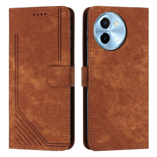 For vivo Y38 5G Skin Feel Stripe Pattern Leather Phone Case with Lanyard(Brown) - vivo Cases by PMC Jewellery | Online Shopping South Africa | PMC Jewellery | Buy Now Pay Later Mobicred