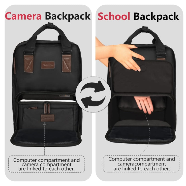 Cwatcun D78 Camera Laptop Backpack Bag With Detachable Insert Camera Case(Black) - free shipping - PMC TechLife - Order now!
