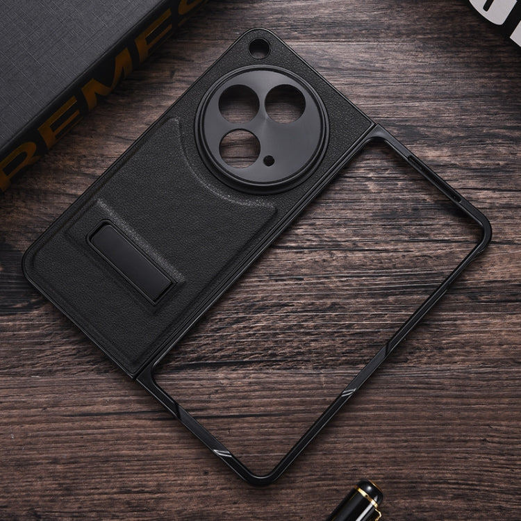 For OPPO Find N3 / OnePlus Open PC + Leather Texture Phone Case with Metal Holder(Black) - Find N3 Cases by PMC TechLife | Online Shopping South Africa | PMC TechLife | Buy Now Pay Later Mobicred