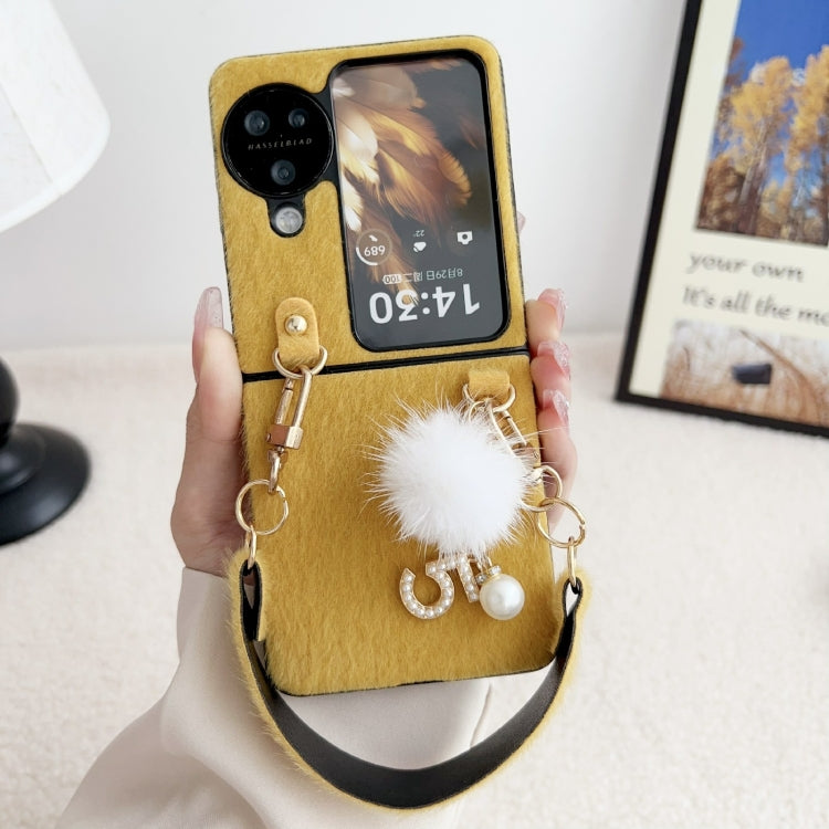For OPPO Find N3 Flip Plush PC Phone Case with Lanyard(Yellow) - Find N3 Flip Cases by PMC TechLife | Online Shopping South Africa | PMC TechLife