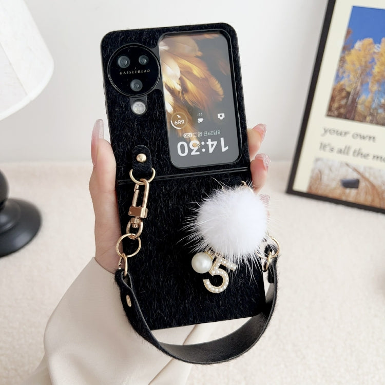 For OPPO Find N3 Flip Plush PC Phone Case with Lanyard(Black) - Find N3 Flip Cases by PMC Jewellery | Online Shopping South Africa | PMC Jewellery