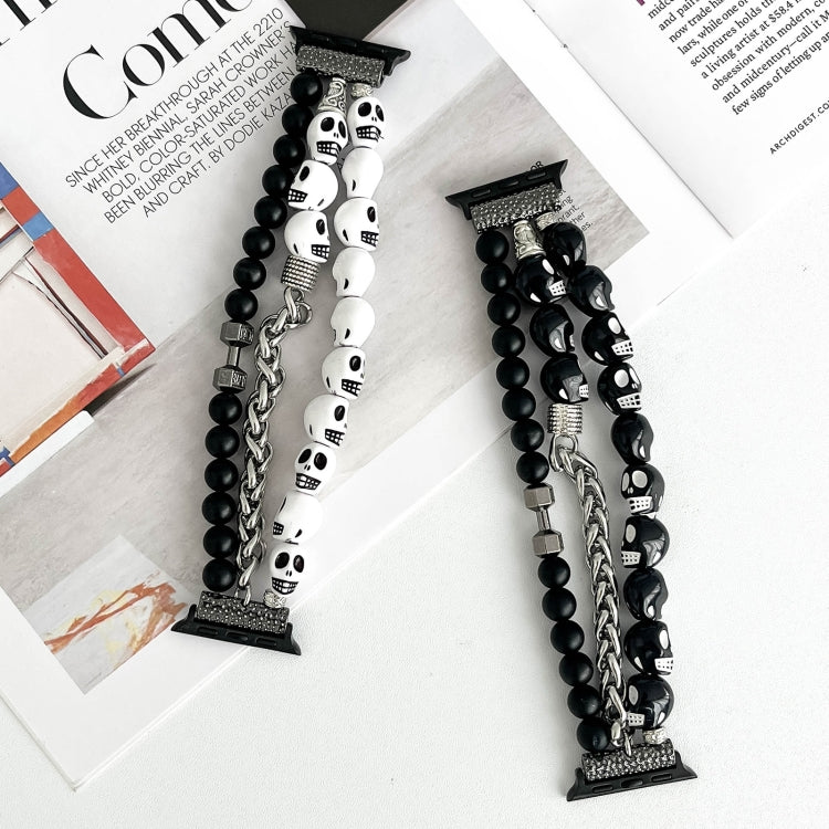 For Apple Watch Series 9 45mm Skull Beaded Watch Band(White) - Watch Bands by PMC TechLife | Online Shopping South Africa | PMC TechLife