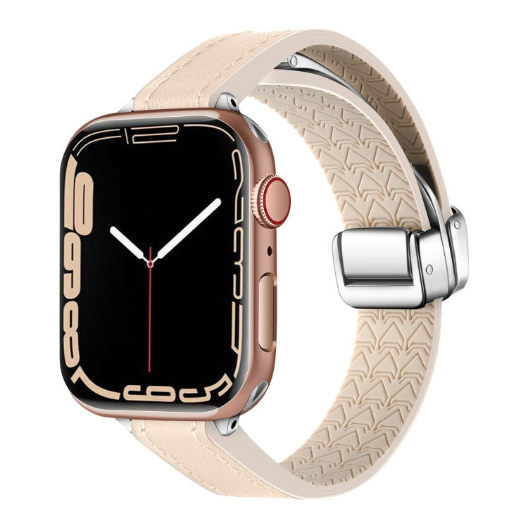 For Apple Watch Series 9 41mm Magnetic Folding Leather Silicone Watch Band(Apricot) - Watch Bands by PMC Jewellery | Online Shopping South Africa | PMC Jewellery