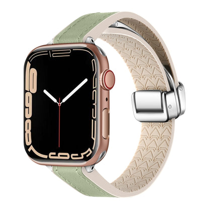 For Apple Watch Series 6 40mm Magnetic Folding Leather Silicone Watch Band(Grass Green) - Watch Bands by PMC Jewellery | Online Shopping South Africa | PMC Jewellery