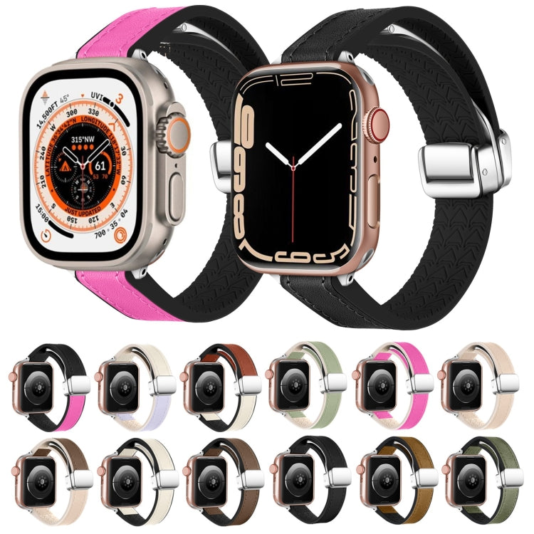 For Apple Watch SE 2022 40mm Magnetic Folding Leather Silicone Watch Band(Starlight White) - Watch Bands by PMC TechLife | Online Shopping South Africa | PMC TechLife