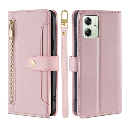 For Motorola Moto G54 5G EU Edition Lite Sheep Texture Cross-body Zipper Wallet Leather Phone Case(Pink) - Motorola Cases by PMC Jewellery | Online Shopping South Africa | PMC Jewellery | Buy Now Pay Later Mobicred