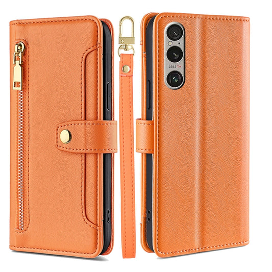 For Sony Xperia 1 VI Lite Sheep Texture Cross-body Zipper Wallet Leather Phone Case(Orange) - Sony Cases by PMC Jewellery | Online Shopping South Africa | PMC Jewellery | Buy Now Pay Later Mobicred