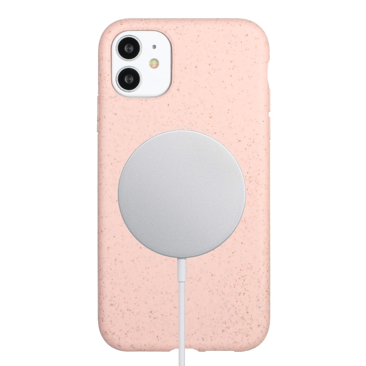 For iPhone 11 Wheat MagSafe Magnetic Straw Material + TPU Phone Case(Pink) - iPhone 11 Cases by PMC Jewellery | Online Shopping South Africa | PMC Jewellery