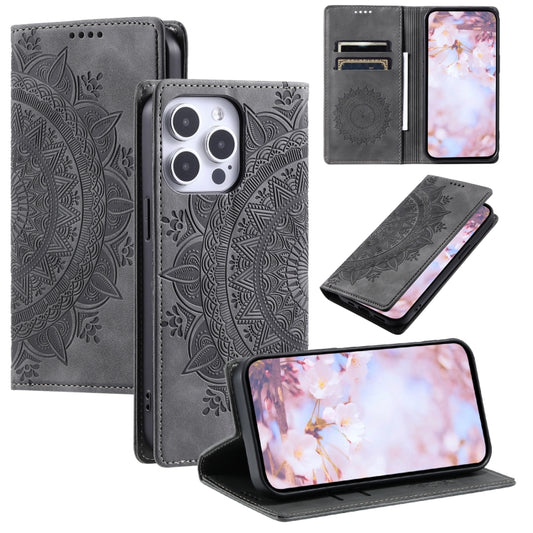 For iPhone 16 Pro Max Totem Embossed Magnetic Leather Phone Case(Grey) - iPhone 16 Pro Max Cases by PMC Jewellery | Online Shopping South Africa | PMC Jewellery | Buy Now Pay Later Mobicred