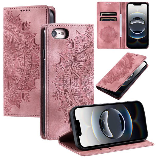 For iPhone 16e Totem Embossed Magnetic Leather Phone Case(Rose Gold) - iPhone 16e Cases by PMC Jewellery | Online Shopping South Africa | PMC Jewellery | Buy Now Pay Later Mobicred