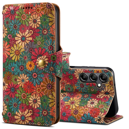 For Samsung Galaxy S24+ 5G Denior Flower Language Series Cork Fabric Oil Edge Leather Phone Case(Spring) - Galaxy S24+ 5G Cases by Denior | Online Shopping South Africa | PMC Jewellery | Buy Now Pay Later Mobicred