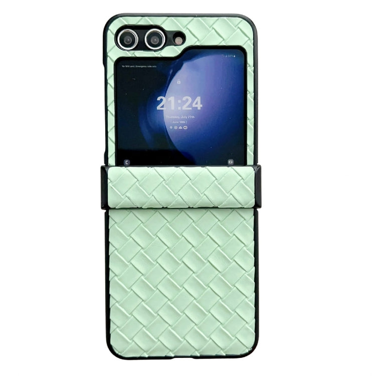 For Samsung Galaxy Z Flip5 Three-piece Set Woven Texture Folding PU Phone Case(Green) - Galaxy Z Flip5 Cases by PMC TechLife | Online Shopping South Africa | PMC TechLife