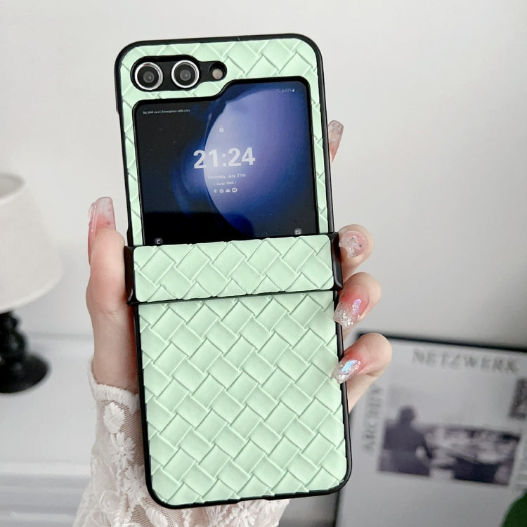 For Samsung Galaxy Z Flip5 Three-piece Set Woven Texture Folding PU Phone Case(Green) - Galaxy Z Flip5 Cases by PMC TechLife | Online Shopping South Africa | PMC TechLife