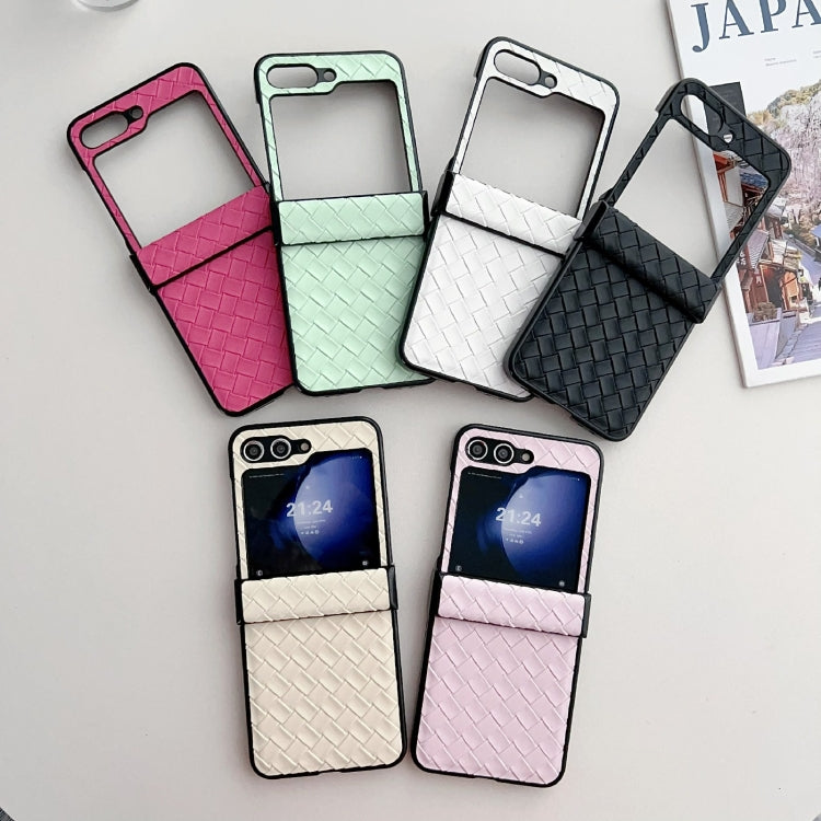 For Samsung Galaxy Z Flip5 Three-piece Set Woven Texture Folding PU Phone Case(Green) - Galaxy Z Flip5 Cases by PMC TechLife | Online Shopping South Africa | PMC TechLife