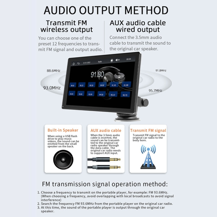 B5305 9 inch Portable Car MP5 Player Support CarPlay / Android Auto(Black) - Car MP3 & MP4 & MP5 by PMC TechLife | Online Shopping South Africa | PMC TechLife | Buy Now Pay Later Mobicred