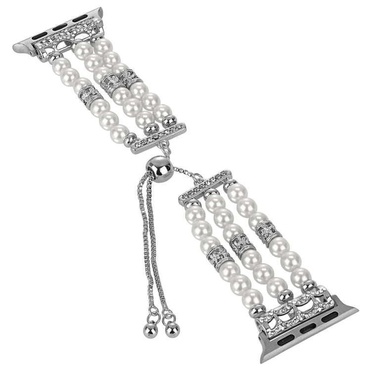 For Apple Watch Series 4 44mm Beaded Pearl Retractable Chain Watch Band(White) - Watch Bands by PMC TechLife | Online Shopping South Africa | PMC TechLife