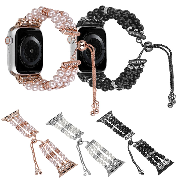 For Apple Watch Series 4 40mm Beaded Pearl Retractable Chain Watch Band(Pink) - Watch Bands by PMC TechLife | Online Shopping South Africa | PMC TechLife