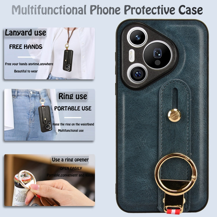 For Huawei Pura 70 5G Wristband Leather Back Phone Case(Blue) - Huawei Cases by PMC Jewellery | Online Shopping South Africa | PMC Jewellery | Buy Now Pay Later Mobicred