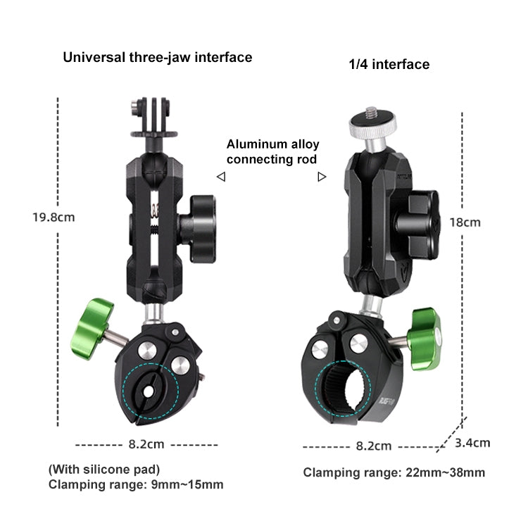 RUIGPRO Crab Clamp Action Camera Bracket 1/4 Ball Head Dual-Head Crab with Selfie Stick - free shipping - PMC TechLife - Order now!