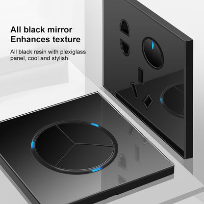 86mm Round LED Tempered Glass Switch Panel, Black Round Glass, Style:Dual Computer Socket - Switch by PMC Jewellery | Online Shopping South Africa | PMC Jewellery | Buy Now Pay Later Mobicred