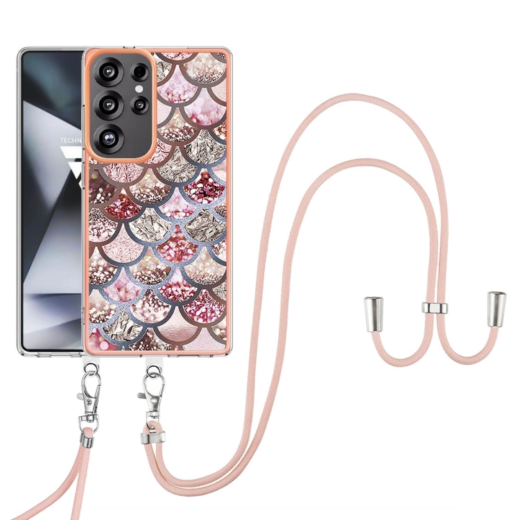 For Samsung Galaxy S25 Ultra 5G Electroplating Pattern IMD TPU Shockproof Case with Neck Lanyard(Pink Scales) - Galaxy S25 Ultra 5G Cases by PMC Jewellery | Online Shopping South Africa | PMC Jewellery | Buy Now Pay Later Mobicred