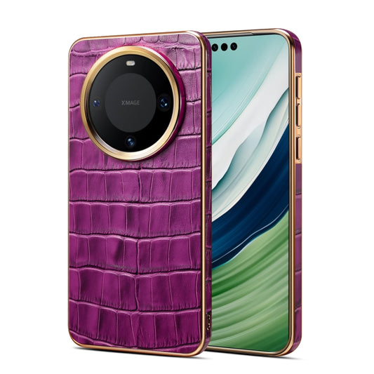 For Huawei Mate 60 Pro / Pro+ Denior Crocodile Texture Genuine Leather Electroplating Phone Case(Purple) - Huawei Cases by Denior | Online Shopping South Africa | PMC Jewellery | Buy Now Pay Later Mobicred