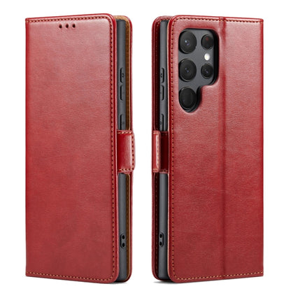 For Samsung Galaxy S24 Ultra 5G Fierre Shann PU Genuine Leather Texture Phone Case(Red) - Galaxy S24 Ultra 5G Cases by FIERRE SHANN | Online Shopping South Africa | PMC Jewellery | Buy Now Pay Later Mobicred