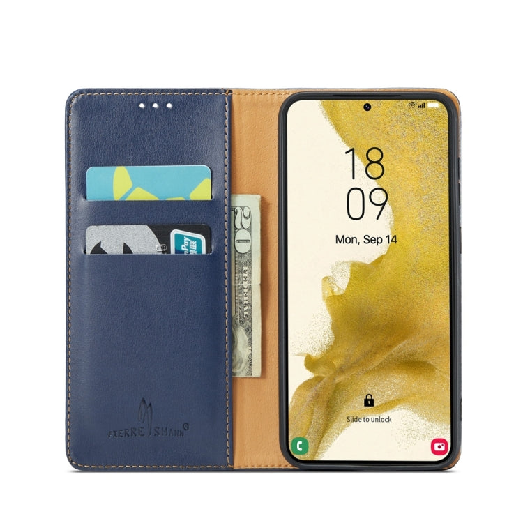 For Samsung Galaxy S24 5G Fierre Shann PU Genuine Leather Texture Phone Case(Blue) - Galaxy S24 5G Cases by FIERRE SHANN | Online Shopping South Africa | PMC Jewellery | Buy Now Pay Later Mobicred